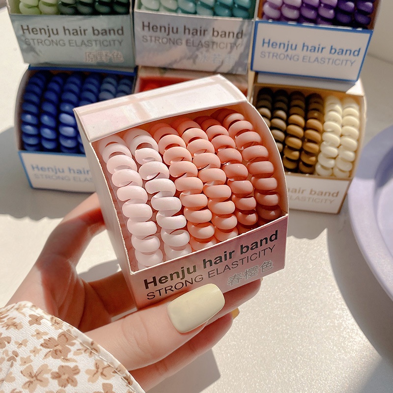 Hộp 6 Dây buộc tóc lò xo co giản 2 da màu pastel