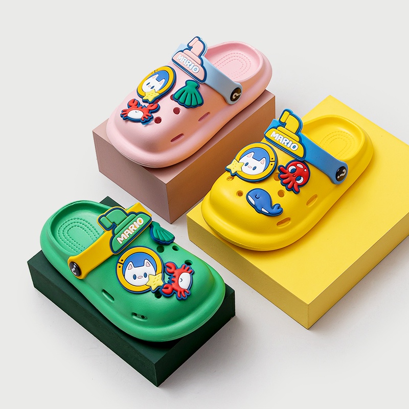 Dép CHEERFUL MARIO đi trong nhà đục lỗ cho trẻ em hoạt hình dễ thương