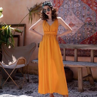Maxi 2s vàng đan dây chéo lưng - bầu bì chen được nha
