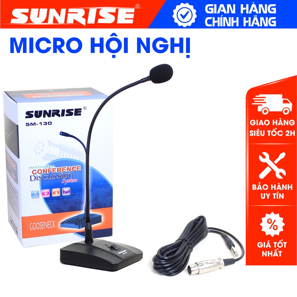 Micro cổ ngỗng hội nghị Sunrise SM-130, Mic dùng tọa đàm họp trực tuyến sử dụng cho phòng họp hội trường