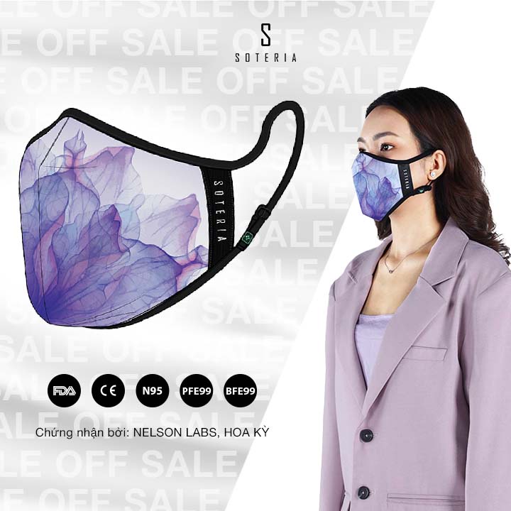 Khẩu trang tiêu chuẩn Quốc Tế SOTERIA Flowers ST119 - Bộ lọc N95 BFE PFE 99 lọc đến 99% bụi mịn 0.1 micro- Size S,M,L
