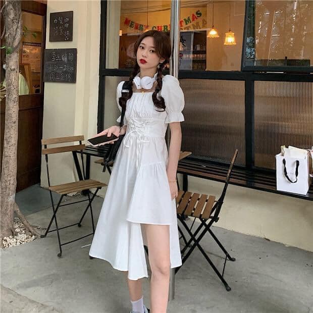 Váy đan dây lệch tầng - Váy đầm nữ cộc tay thiết kế hàn quốc freesize dáng lệch tầng lạ mắt cực xinh C332