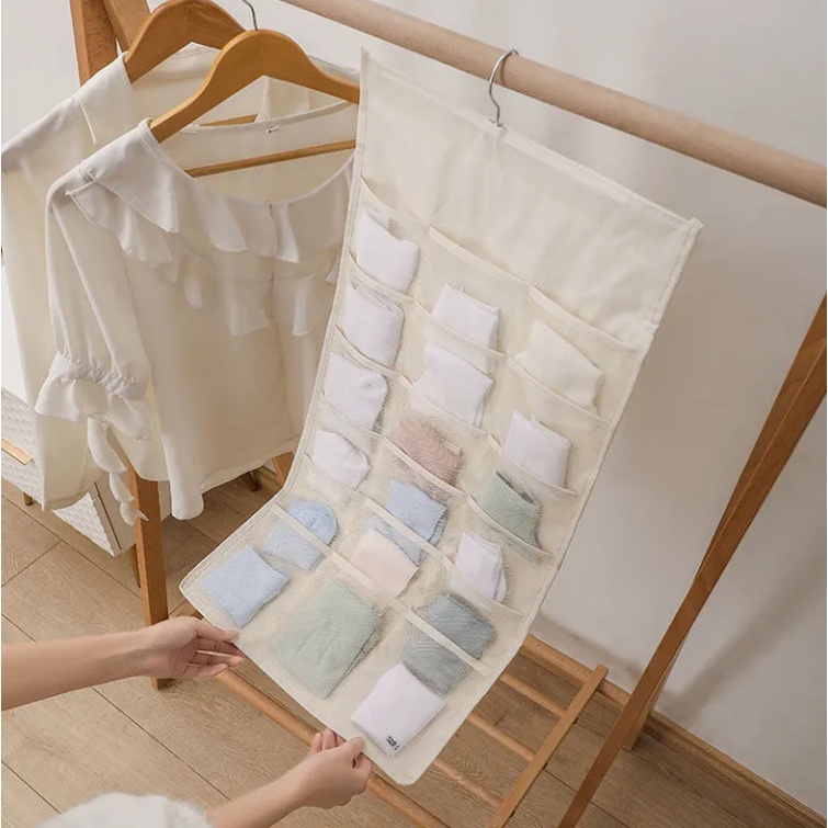 Túi đựng đồ lót có móc treo - túi vải đựng đồ 16 ngăn