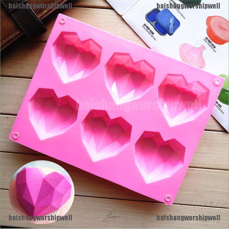 ♥Khuôn Silicone Làm Bánh / Xà Phòng / Sô Cô La Hình Trái Tim Phối Kim Cương