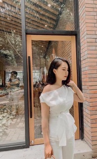 Áo lệch vai buộc nơ 2 màu