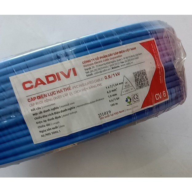Dây CV 6.0 Cadivi. Cuộn 100 m