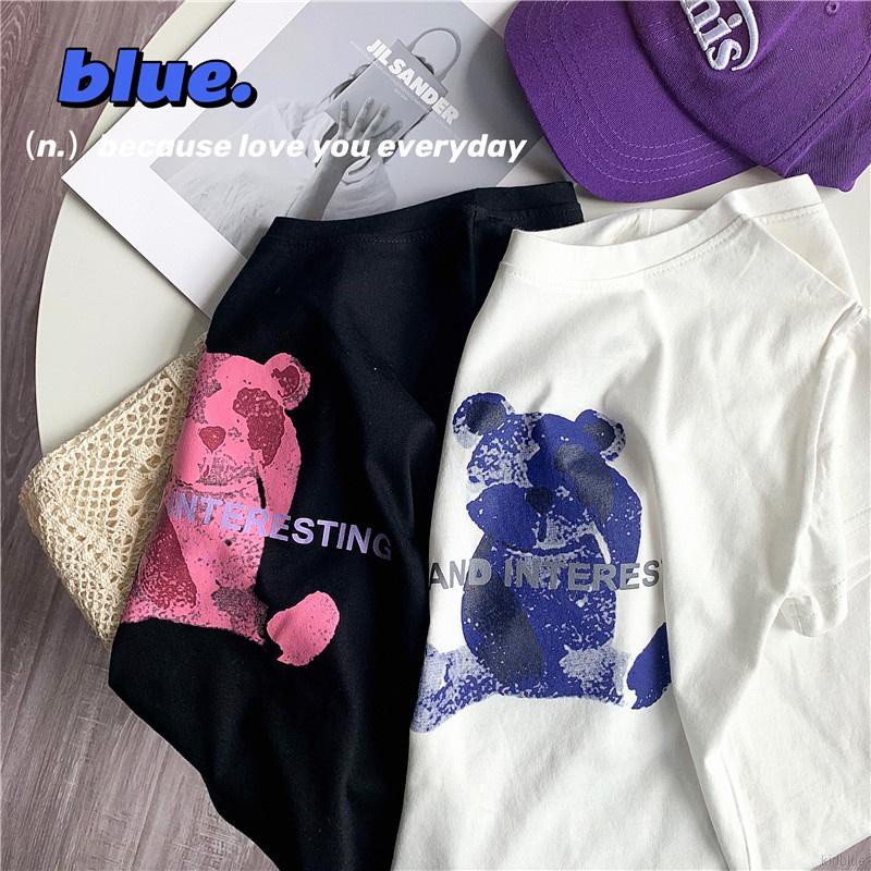 Đầm cổ tròn in hình gấu hoạt hình dễ thương thời trang mùa hè cho bé gái