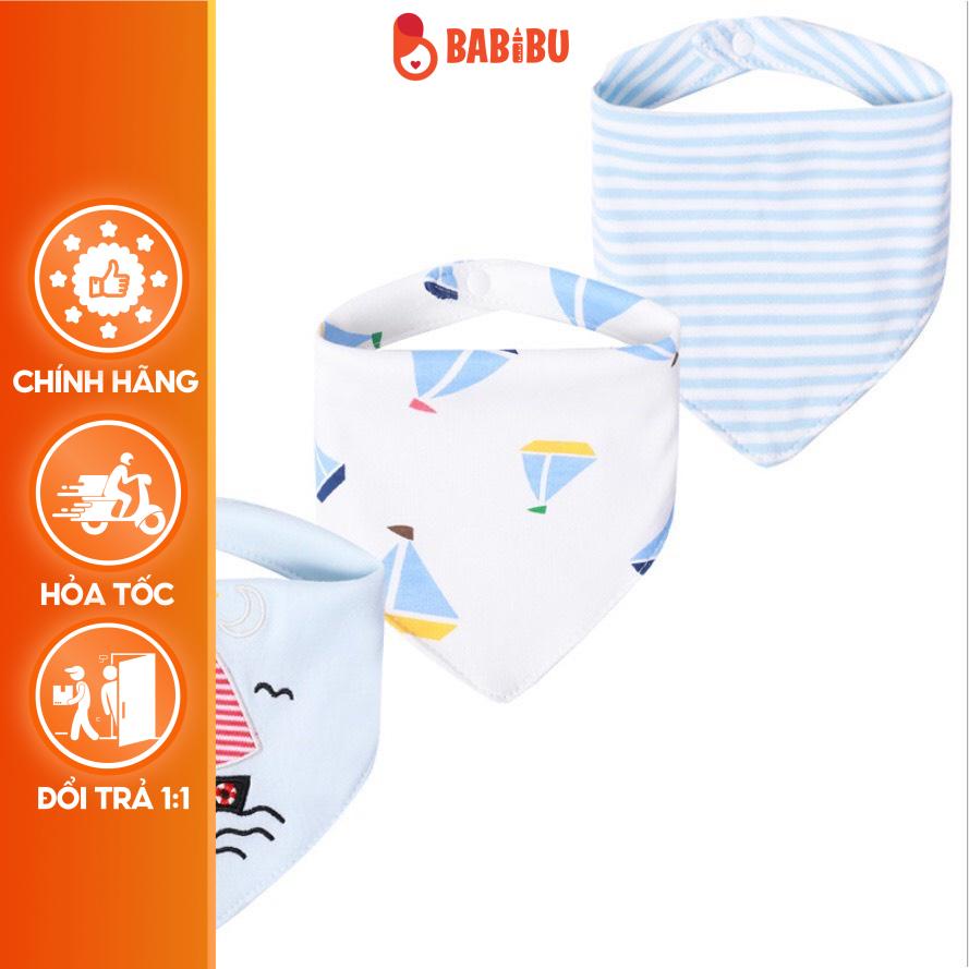 Set 3 Yếm Tam Giác Cotton Mom's Care, Cotton 2 Lớp Có Cúc Bấm Babibu - YTGMC