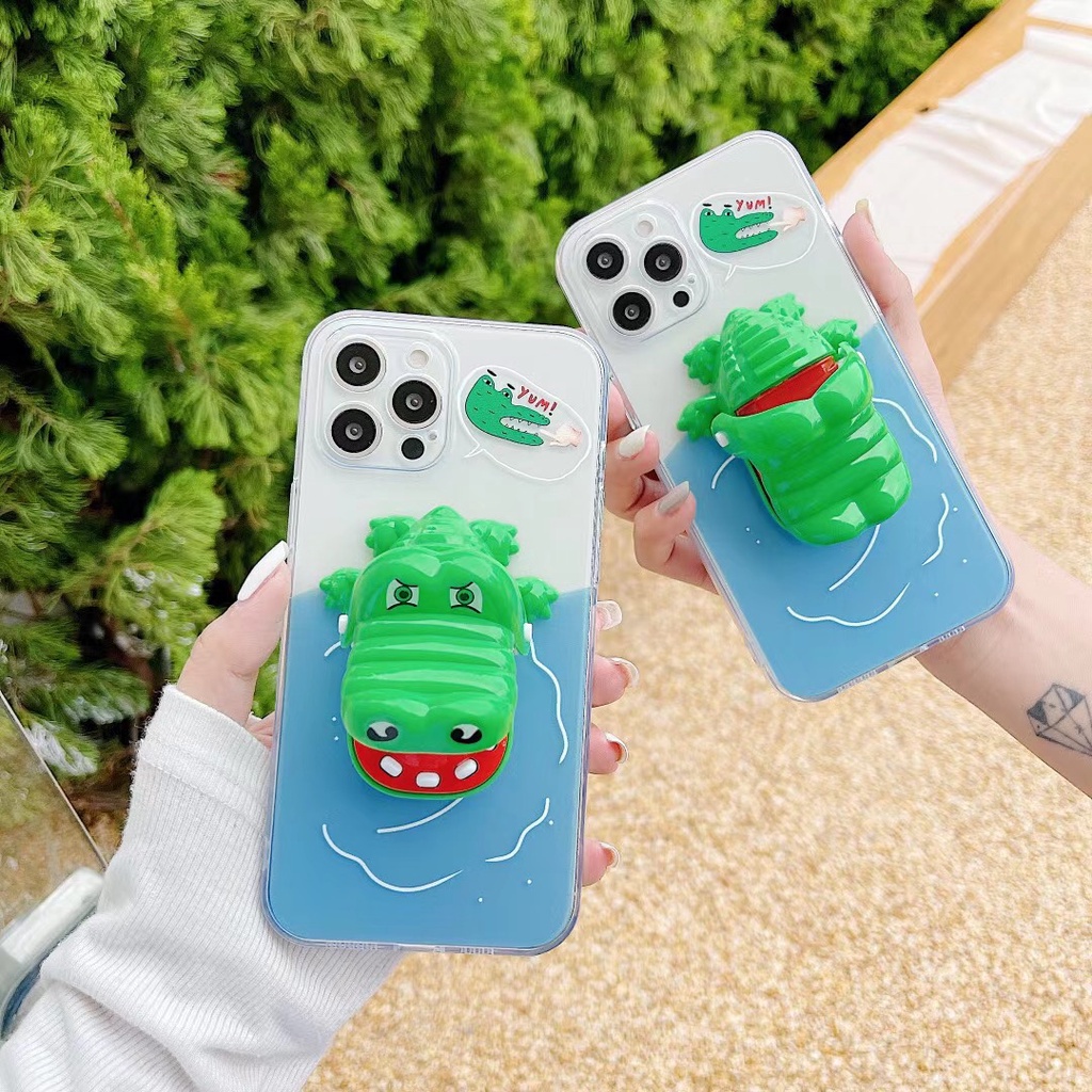 Ốp điện thoại tpu mềm giá đỡ hình cá sấu cho Iphone 7 8 plus 11 11 pro 11 pro max 12 12 promax