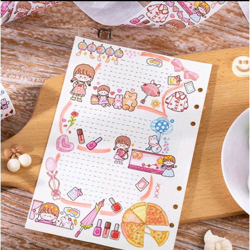 Washi tape 4.5x35cm, băng keo dán họa tiết cô gái dễ thương trang trí DIY trang trí sổ tay, làm tranh washi