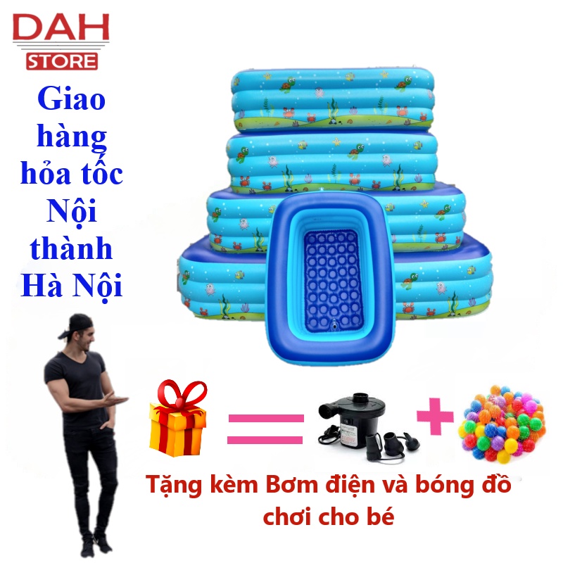 Bể bơi cho bé hồ bơi cho bé  3 tầng đáy chống trượt đủ kích thước tặng kèm bơm điện và bóng nhựa thả bể