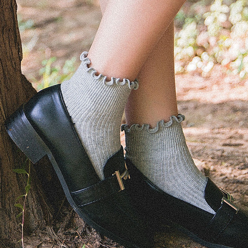 Tất Nhún Cổ Bèo Vintage Cổ Lửng Tiểu Thư, Phong Cách Hàn Quốc Kiểu Dáng Len Gân Tăm Nhỏ - Subo Shop