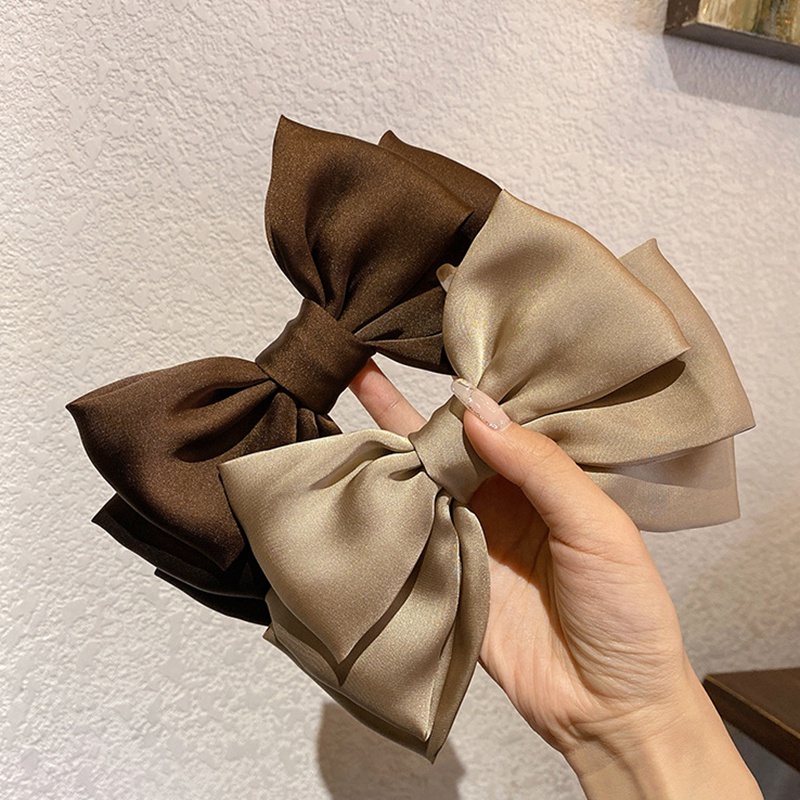 Kẹp Tóc Nơ Satin Màu Nâu Dễ Thương Phong Cách Hàn Quốc Thời Trang Cho Nữ