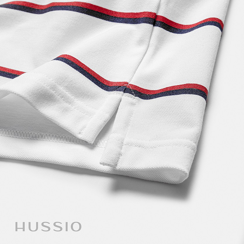 Áo thun polo nam HUSSIO phối sọc ngang phong cách | BigBuy360 - bigbuy360.vn