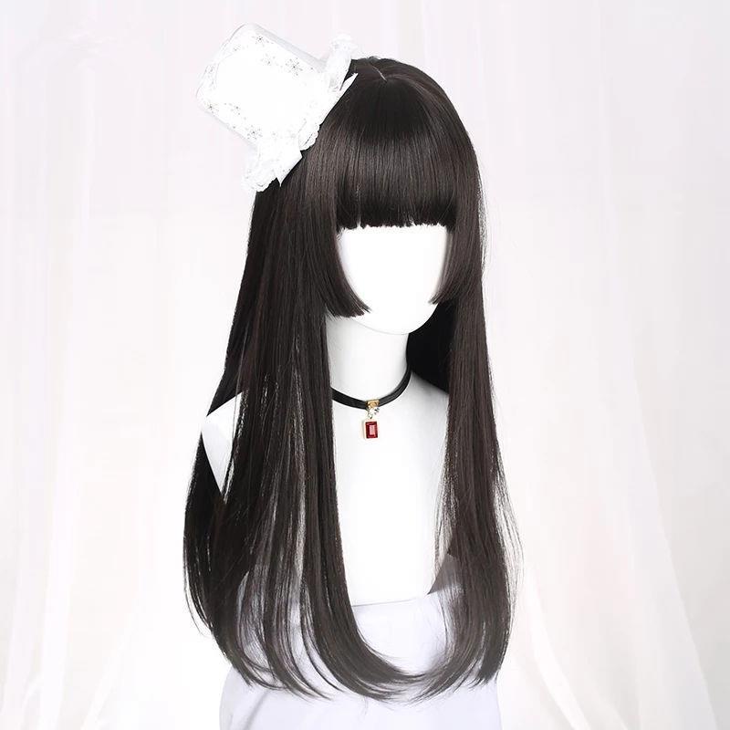 Tóc Giả Dài Thẳng Mềm Mại Màu Đen Phong Cách Lolita Nhật Bản Cho Nữ