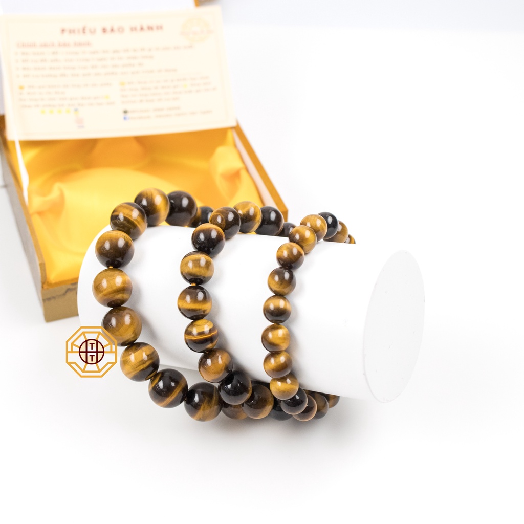 Vòng tay phong thủy Mắt Hổ Vàng Nâu [TẶNG HỘP GỖ] tài lộc may mắn mệnh Thổ Kim 8 10 12 li - Phong Thủy Tây Tạng
