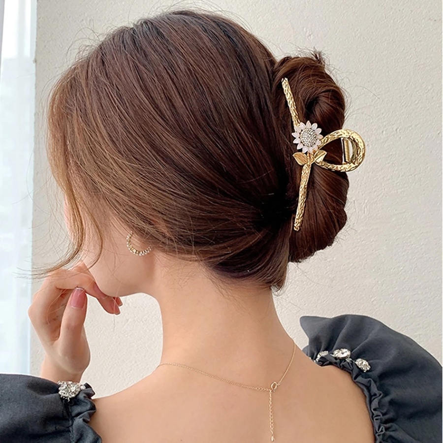 Kẹp tóc kim loại hình hoa đính ngọc trai nhân tạo thời trang cho nữ