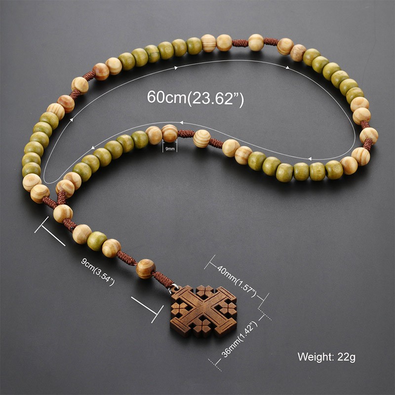 Religious Catholic Jesus Cross Pendant Wooden Beaded Chains Rosary Necklaces