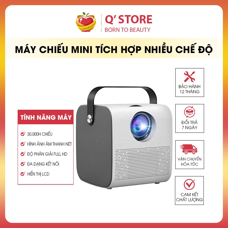 Máy Chiếu Mini, Máy chiếu phim điện thoại Độ Phân Giải Full HD, Loa Bluetooth, Nhiều Chế Độ, 30.000 Giờ, Bảo Hành 1 Năm