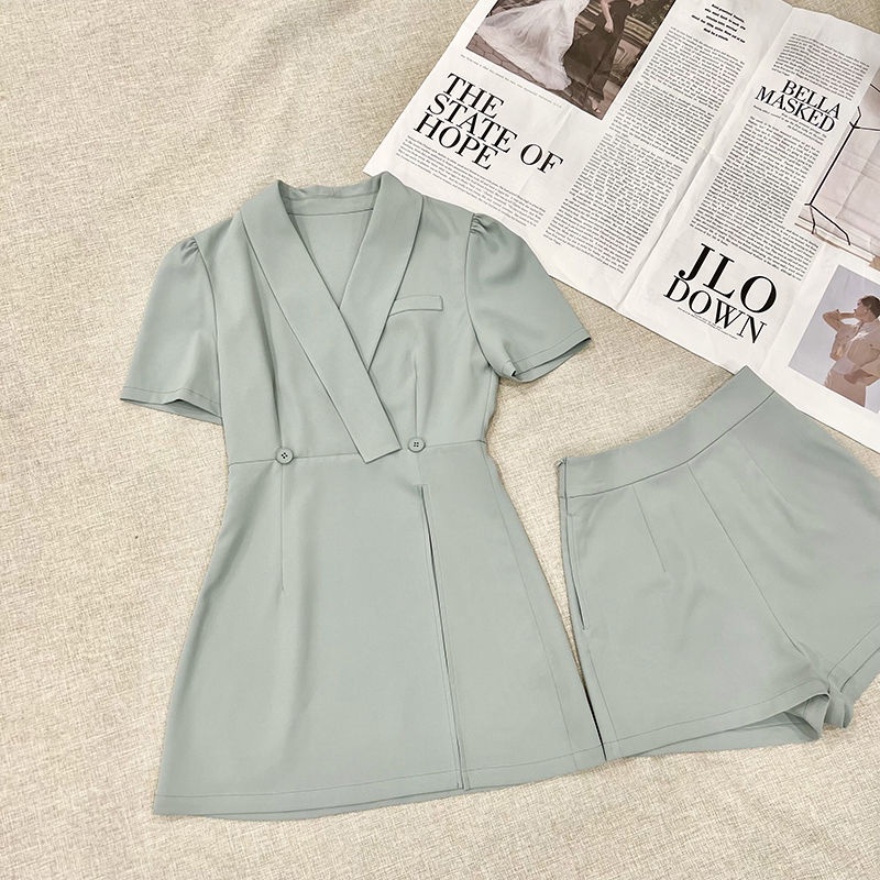 Set Áo Cổ Chữ V + Quần Short Thời Trang Mùa Hè Phong Cách Hàn Quốc Cho Nữ