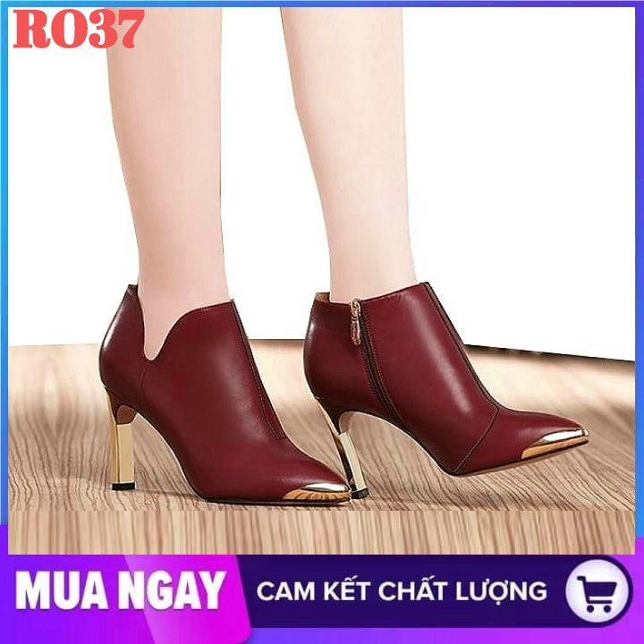 Giày boot nữ cỗ thấp đế cao 7cm hai màu đen đỏ hàng hiệu rosata ro37