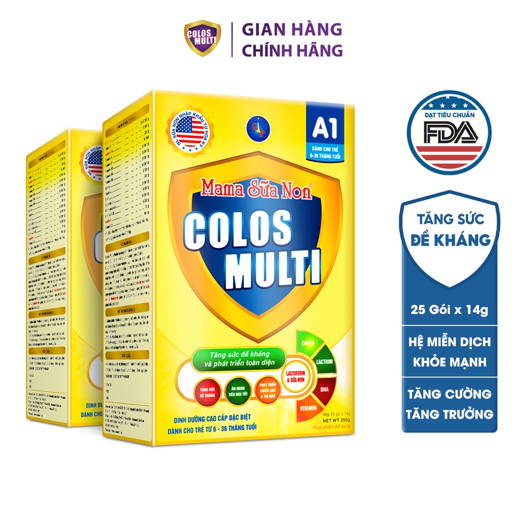 [Mã MKBCOL5 giảm 10% đơn 600K] Combo 2 hộp Sữa non Colosmulti A1 hỗ trợ tăng cường sức đề kháng cho trẻ hộp 25 gói x14g