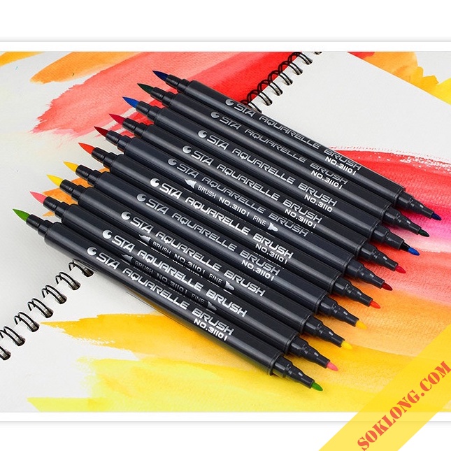 Set 12 bút brush 2 đầu gồm 1 ngòi lông + 1 đầu bút cứng fine Marker B01