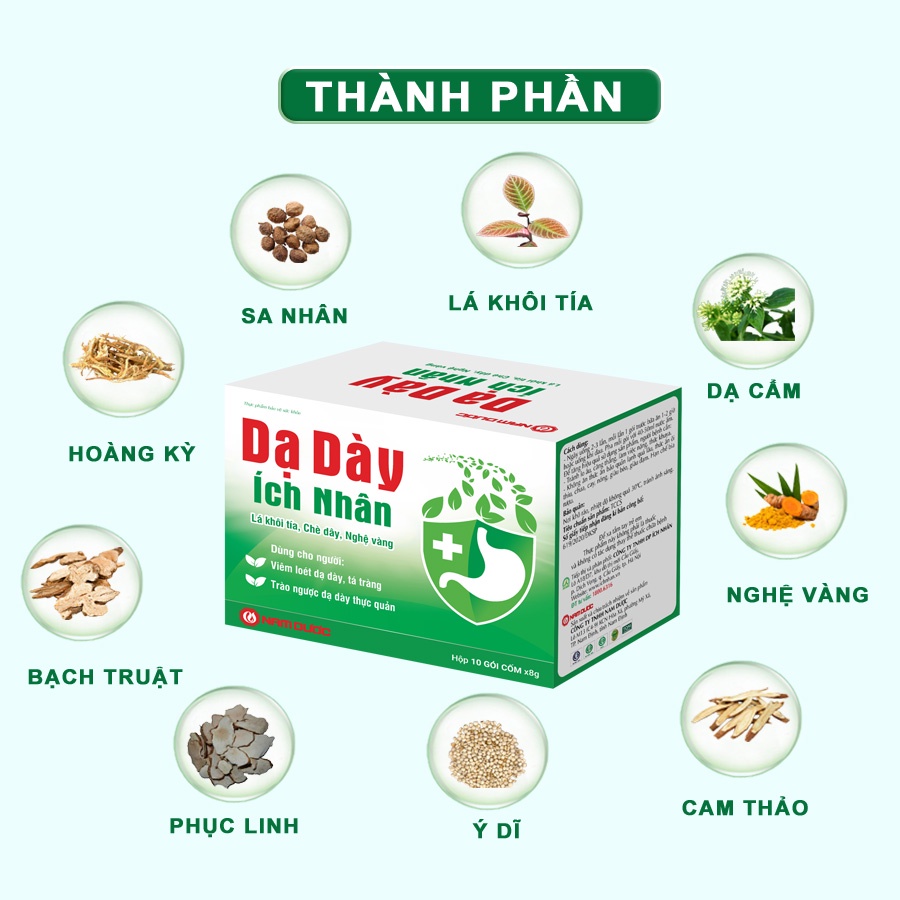 Dạ Dày Ích Nhân bảo vệ và hỗ trợ giảm biểu hiện viêm loét dạ dày, tá tràng - hộp 10 gói DDI