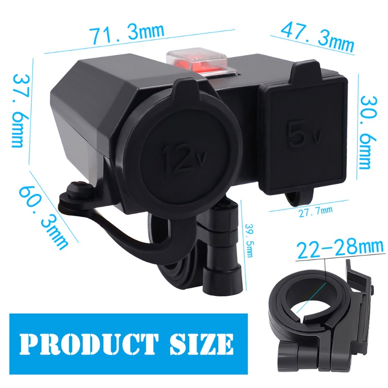 Ổ Cắm Sạc Hai Cổng USB Có Màn Hình Hiển Thị Điện Áp Cho Xe Hơi Xe Máy Tàu Thuyền ATV 12V