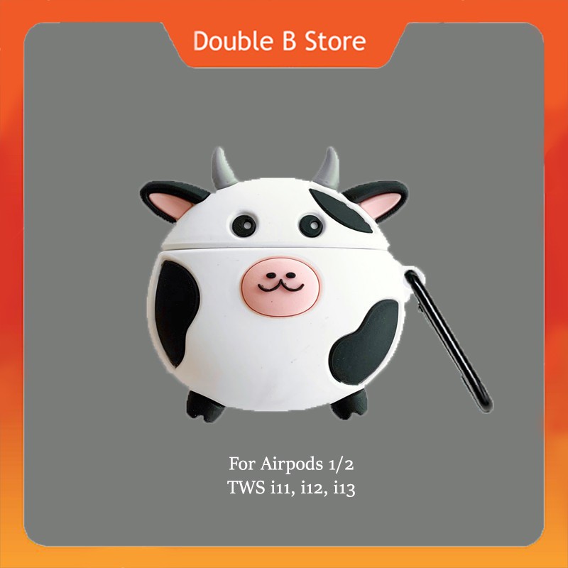 ☘️Tặng kèm móc☘️ Case bao Airpod 1 2 Bò sữa siêu đáng yêu - Vỏ bọc Cover đựng tai nghe không dây