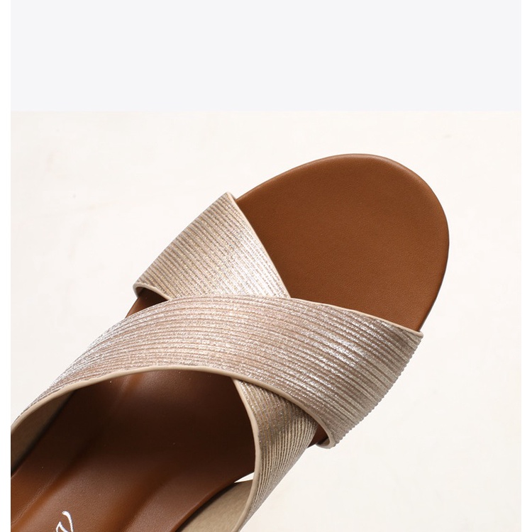 Dép đế xuồng 5cm quai chéo bản to, da ánh kim