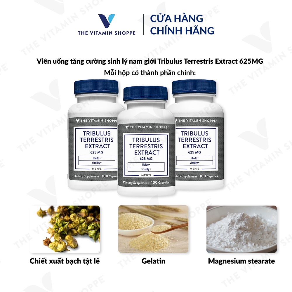 Viên uống tăng cường sinh lý nam giới THE VITAMIN SHOPPE Tribulus Terrestris Extract 100/300 viên