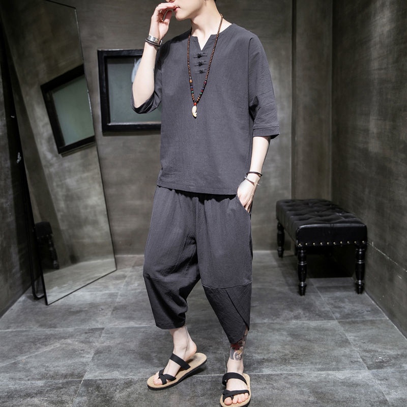 Set Đồ Bộ Ngắn Tay Phong Cách Trung Hoa Dành Cho Nam
