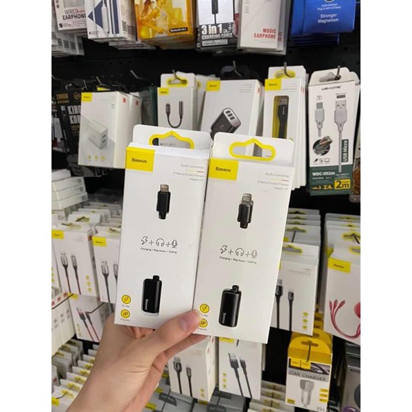 Jack Chuyển đổi iphone Hàng Baseus L37 Chia 2 Cổng-BH 3 Tháng,Hàng chính hãng