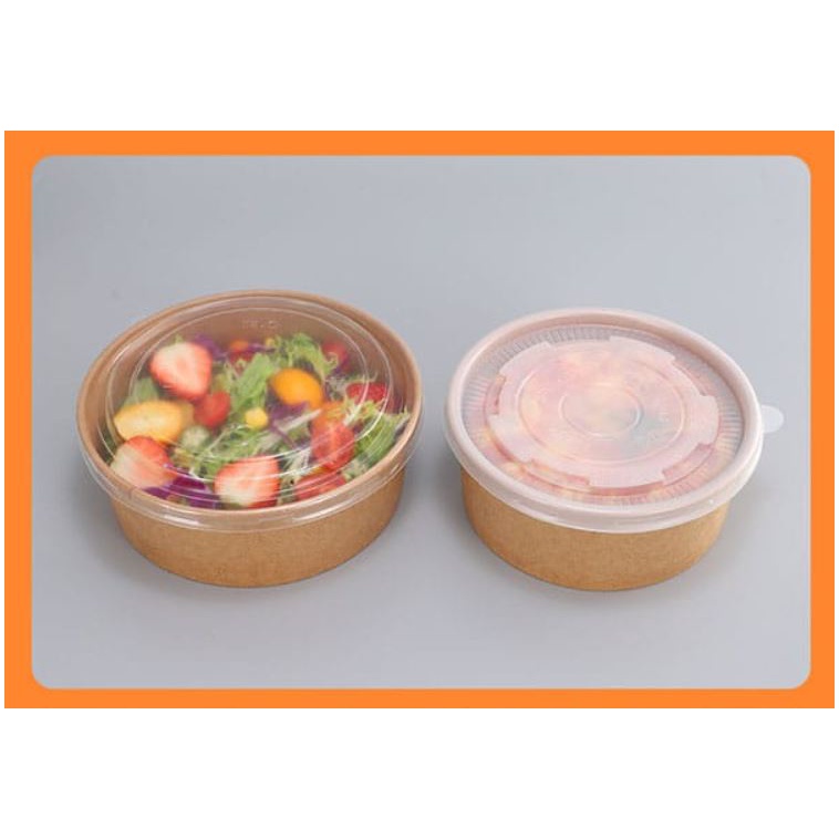20 Tô giấy Kraft 750ml nắp PET-Đựng salad/bánh bông lan trứng muối
