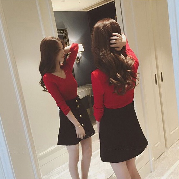 【ZHELIHANGFEI】Áo Len Tay Dài Cổ Chữ V Thời Trang Quyến Rũ Cho Nữ