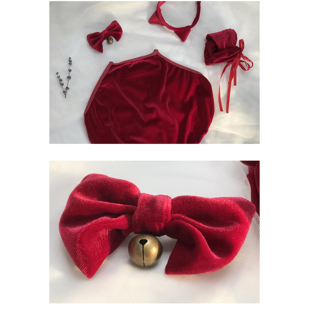 Cosplay sexy mèo áo yếm nhung kèm bờm bao tay đuôi quyến rũ | BigBuy360 - bigbuy360.vn