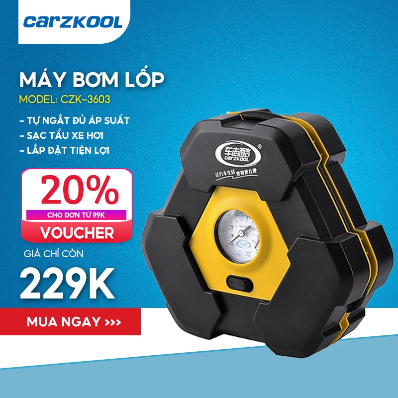 Máy Bơm Lốp Carzkool CZK-3603 - Tự Ngắt Khi Đủ Áp Suất - Sử Dụng Sạc Tẩu Trên Xe Hơi Tiện Lợi