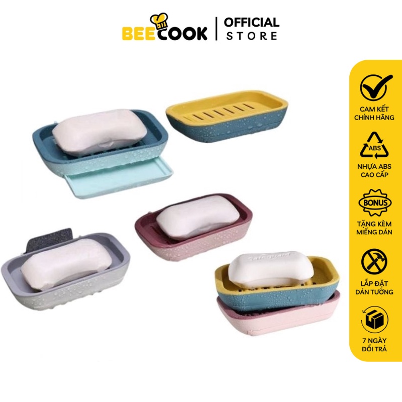 Khay Đựng Xà Bông Dán Tường BEECOOK Nhựa ABS Có Khay Thoát Nước Tặng Kèm Miếng Dán