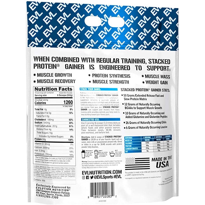 Sữa Tăng Cân Nhanh MASS EVL STACK PROTEIN GAINER 12LBS Cho Người Gầy 5.4KG