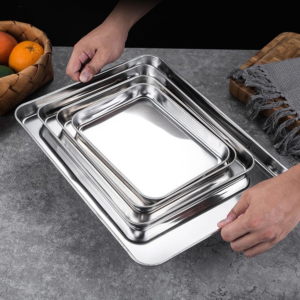 Khay Nướng Bánh Hình Chữ Nhật Bằng Thép Không Gỉ Tiện Dụng Cho Lò Vi Sóng