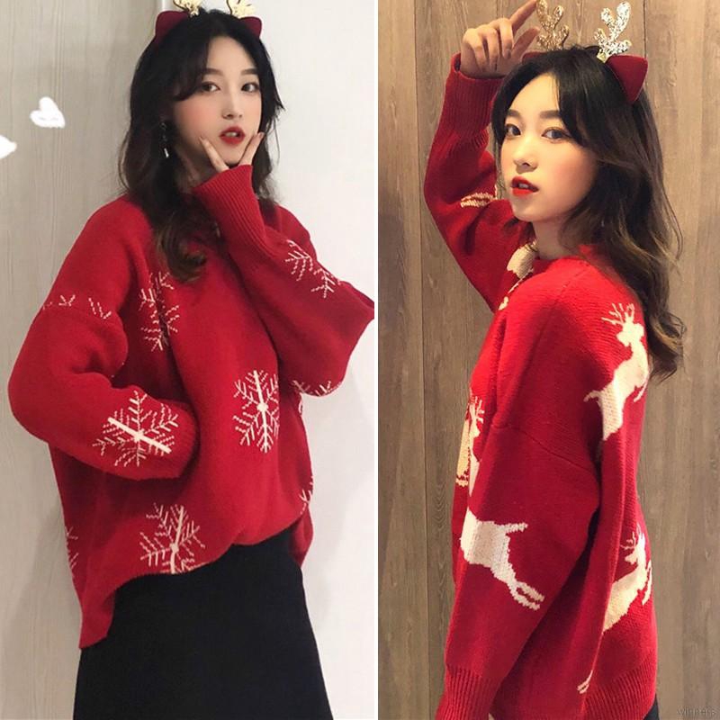 Áo len form rộng màu đỏ họa tiết giáng sinh | BigBuy360 - bigbuy360.vn