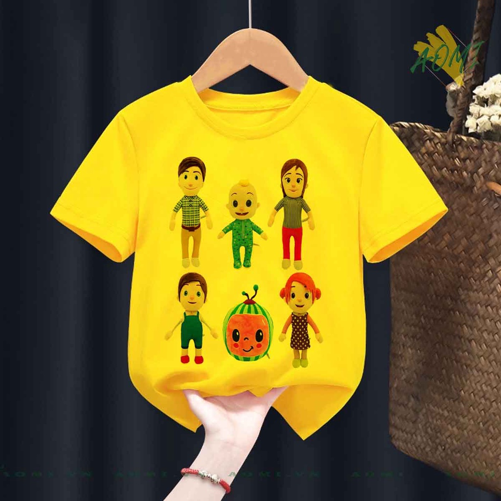 ÁO THUN UNISEX HOẠT HÌNH cocomelon PHÔNG VÀNG TAY NGẮN NAM NỮ GIA ĐÌNH CẶP ĐÔI SIZE TRẺ EM BÉ TRAI GÁI AOMIVN