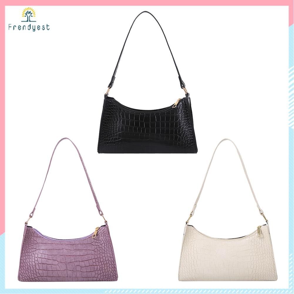Túi Xách Nữ Da PU Họa Tiết Da Cá Sấu Đeo Dưới Cánh Tay Phong Cách Retro Màu Trơn Thời Trang