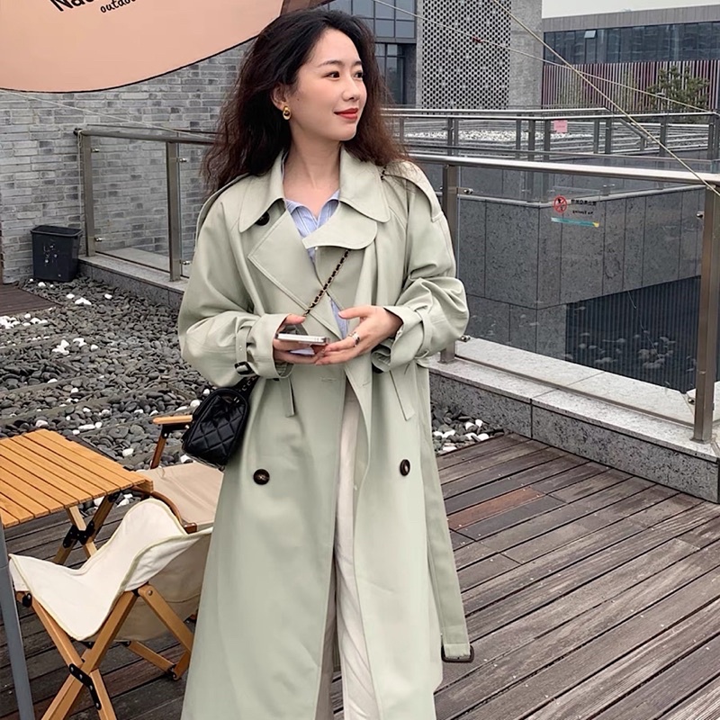 Áo Khoác Măng Tô Nữ Dáng Dài, Áo Măng Tô Kaki Dáng Dài Màu Xanh Phong Cách Hàn Quốc Siêu Xinh_ Hàng QCCC Có Ảnh Thật