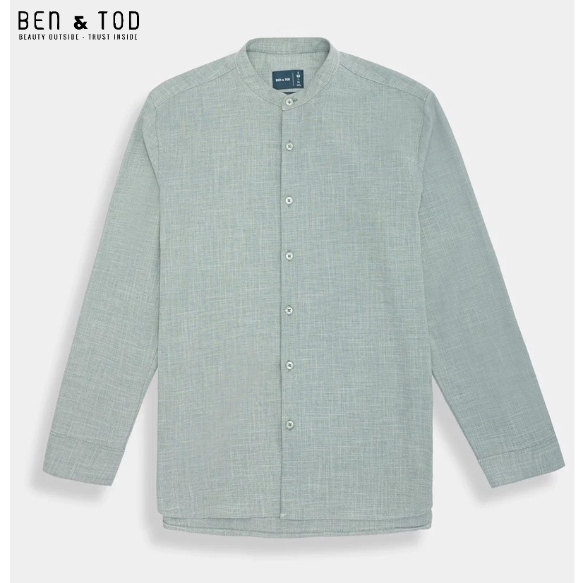 Áo sơ mi nam BEN & TOD tay dài cô trụ, vải cotton lụa không nhăn, thấm hút mồ hôi O1621BB622
