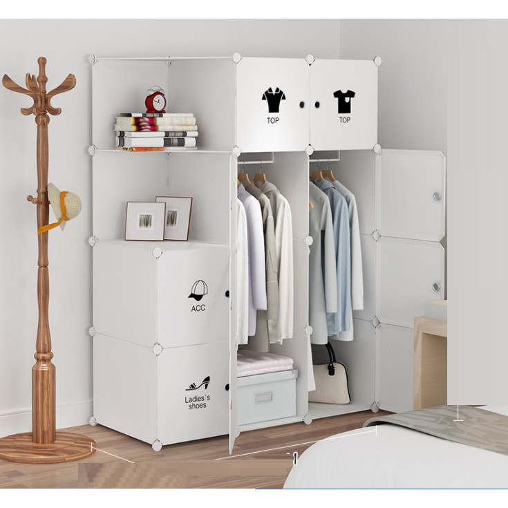 Tủ nhựa ghép đa năng 12 ô sâu 47, decal quần áo (chọn hình theo phân loại)
