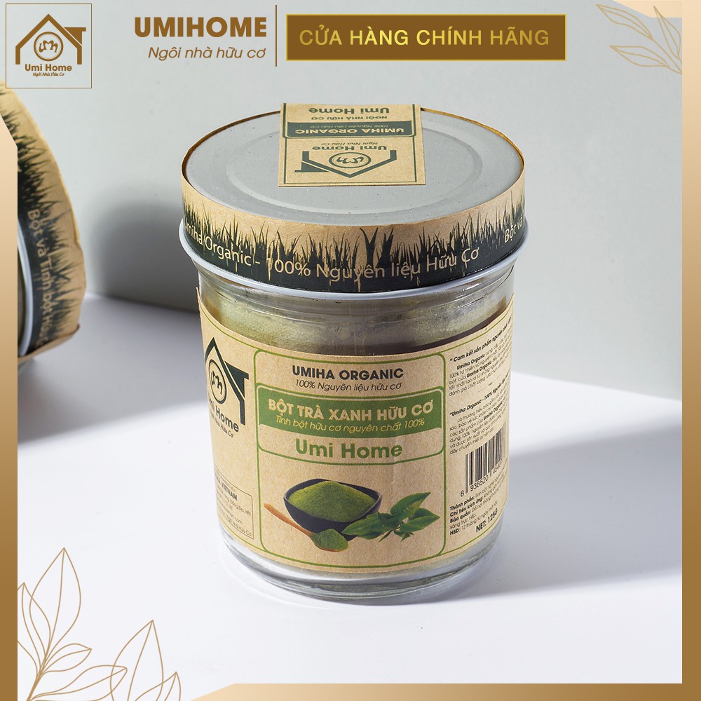 Bột Trà Xanh đắp mặt nạ hữu cơ UMIHOME 135g nguyên chất - Giúp trắng da, sạch mụn thâm, ngừa lão hóa, mờ nếp nhăn