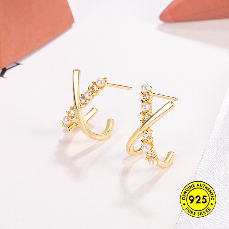Bông Tai Mạ Vàng 18K Đính Hạt Giả Ngọc Trai U930