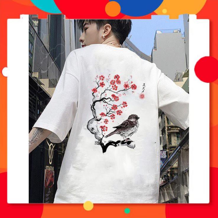 ÁO THUN ĐẸP🔥XẢ KHO🔥 Áo thun tay lỡ nam nữ cây và chim sẻ form rộng vải dày mịn 2020T2660